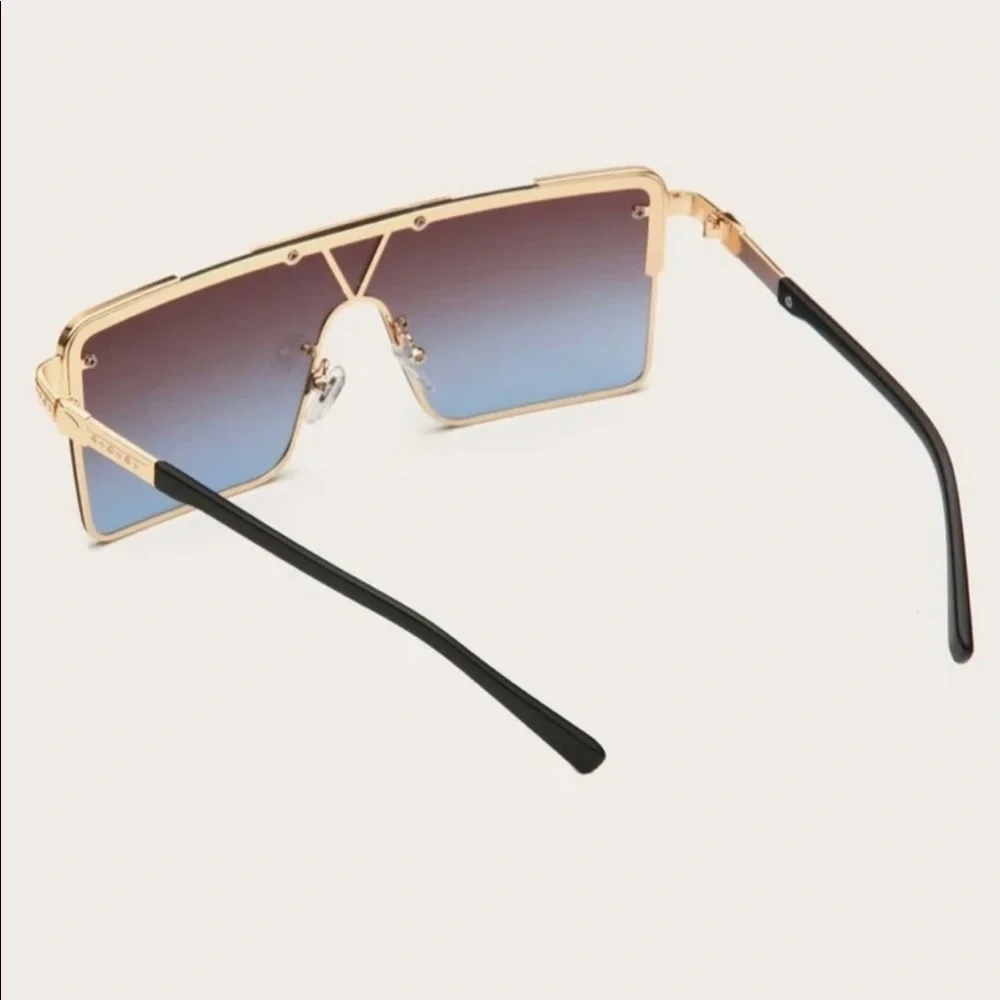 Peach - Black ombre oversized square Sunglasses UV 400 gold accents